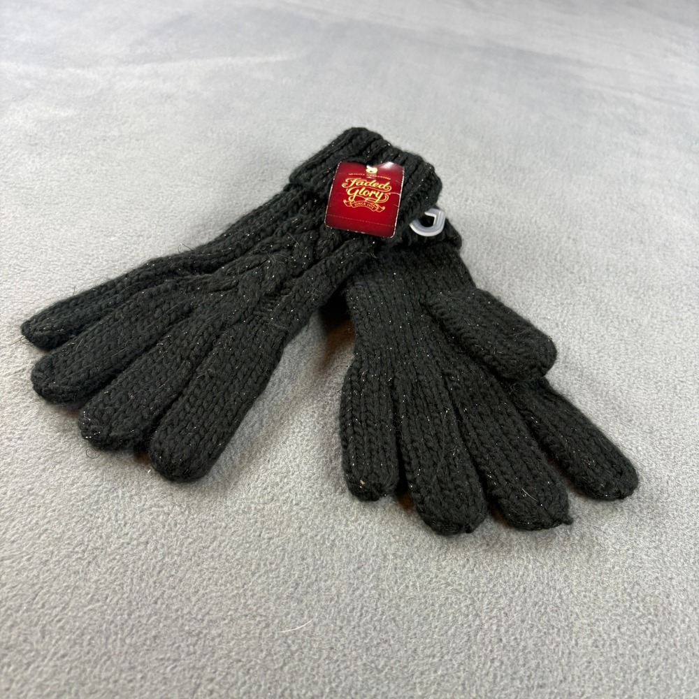 Faded Glory Women Black Soot Cable Knit Shimmer Gloves FG173320 One Size NWT - Picture 1 of 5
